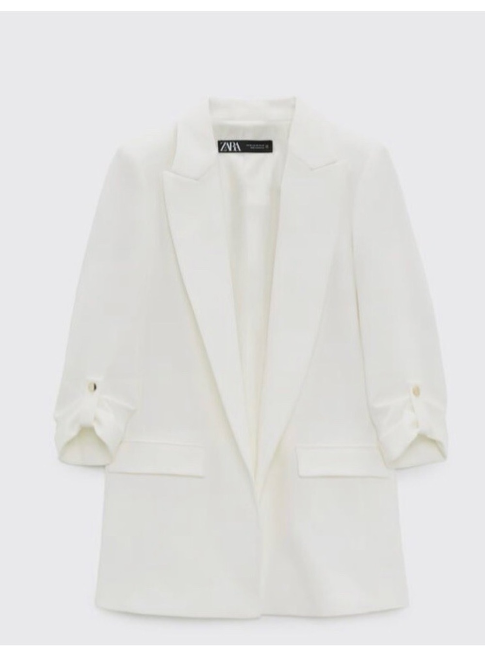 Zara Cream-White Long Tailored Blazer